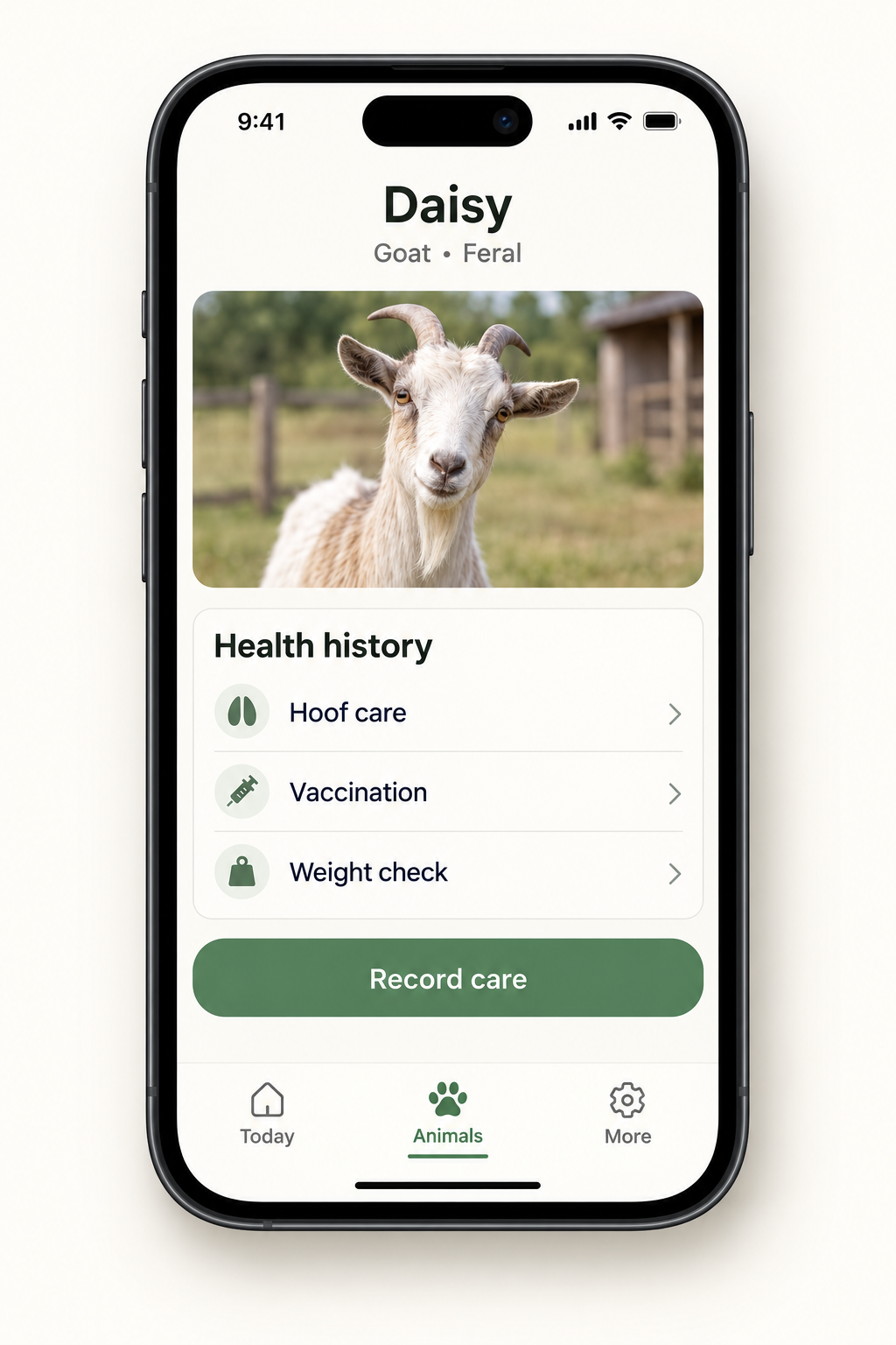 BlockCare animal profile with health history